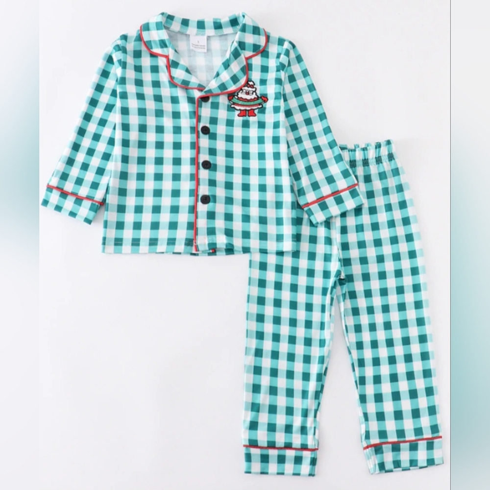 NWOT Kids Green Checkered Pajamas